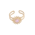 Bague double anneau doré ajustable avec fleur de tournesol en pierre rose rétro - Style tournesol rose violet (10#)