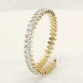 Adjustable 18K gold-plated bangle with marquise-cut rhinestones in a spiral design - Clear White