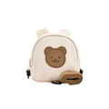 Cream canvas kids mini backpack with cute brown bear badge and 3D ears detail - Small / Brown