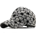 Casquette de baseball en dentelle florale pour femme gris et noir, chapeau soleil chic - Réglable / Noir