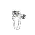 Détail d'un clou de cartilage argenté avec zircon cœur rose et chaînes étoilées - Style de Gland Étoile Cœur (ER3072124)