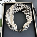 Pleated leopard print silk scarf with floral magnetic buckle and pearl center detail - Rose Buckle-Leopard Print / 37cm