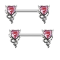 Anillos de piercing en acero inoxidable con corazón rosa y cuernos de diablo - Piercing en el pezón