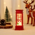 Luminous red telephone booth snow globe featuring a cute snowman and festive gift box - Water-filled Telephone Booth-Snowman