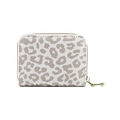 Leopard print accordion wallet with beige cross-grain faux leather and gold zipper - White Leopard Print