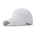 Detailed macro view of white breathable mesh fabric on a quick-dry outdoor sports cap - Adjustable / White