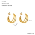 Golden 18k PVD plated stainless steel multilayer twisted rope earrings size 25mm - Square Twisted Style (ZE1475G)