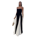 Robe longue bicolore noir et blanc sans manches au design élégant et cintré - XS / Noir & Blanc