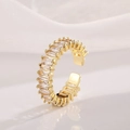 Verstelbare vergulde koperen ring met rechthoekige zirkonia in een minimalistische stijl - F-Rechthoekige Rij Zirkonia