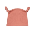 Bonnet bébé tricoté rose avec nœuds mignons et texture côtelée douce pour nourrisson - Rouge Brique