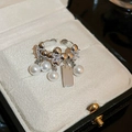 Anello aperto in argento con perle e zirconi in elegante scatola porta gioielli - Argento