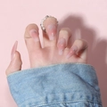 Uñas postizas degradado rosa con purpurina de estrellas plateadas forma ataúd mujer - Tipo de Pegamento / Rosa Ombre Estrella (Y-257)