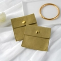 Olive green velvet jewelry pouch with golden snap button on elegant silk background - Microfiber Snap Button Style / 8*8cm / Fruit Green