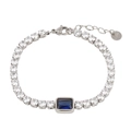 Detail of silver stainless steel tennis bracelet with blue square crystal and white zircons - Steel Blue Zirconia