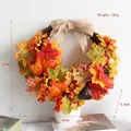 Artificial autumn maple leaf wreath with berries and burlap bow, size 37x45cm - Lotus Pod Wreath Style (C1-9)