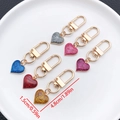 Glitter heart keychains in six colors with gold clasp and detailed size measurements - Six Colors Heart Styles (ER870)