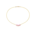 Gouden Evil Eye ketting met roze emaille kralen aan een gladde slangenketting met sluiting - Roze Emaille