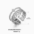 Anillo ajustable de acero inoxidable plateado con diseño de tres capas y estrellas - Estilo De Pentagrama De Acero De 3 Capas / Color Acero
