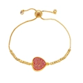 Adjustable gold box chain bracelet with a pink glitter heart pendant and beads - Red