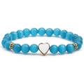 Bracciale di perline occhio di gatto blu lago con ciondolo a cuore in smalto bianco - Bianco