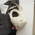 Chic cream-white plush bucket bag featuring soft faux fur and adjustable strap - Without Pendant / Beige