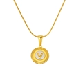 Vintage 18k gold plated necklace featuring a round white enamel letter V pendant - White Letter V