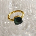 Gold-plated stainless steel ring featuring a square-cut emerald green gemstone - Gold Base: Sep-Ink Blue