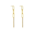 Elegante goudvergulde S925 sterling zilveren paperclip oorbellen met fonkelende zirkonia's - Ketting Pavé Stijl / 18K Goud Witte Steen