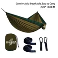 Ultralight nylon parachute hammock in two-tone blue and grey with straps and carabiners - 270x140cm / Elastic Band Style / Camel/Dark Green