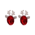 Christmas reindeer stud earrings with large red oval crystal and silver antlers - 99. White Diamond Deer Head Earrings