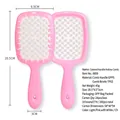 Hollow square hair brush in pink and white with flexible TPEE bristles for massage - Pink + White