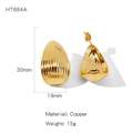 Golden textured geometric copper earrings for women measuring 30mm height and 19mm width - Striped Egg Design (NYH-HT884A)