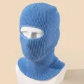 Blue knitted balaclava for winter warmth with single eye hole and neck protection - High Elasticity / Sky Blue