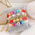 Ensemble de bracelets multicouches bohèmes avec perles arc-en-ciel et pendentif étoile - Ensemble Multicouche Perle Argile Arc-en-Ciel