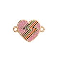 Pink heart-shaped enamel jewelry connector with glitter finish and zig-zag pattern - Pink Heart