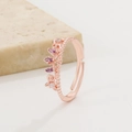 Rose gold adjustable crown ring with pink zircons and twisted band texture detail - Rose Gold Crown Pink Zirconia Ring (X775) / Pink