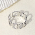 Verstellbarer silberner Titanstahlring mit geometrischem Rechteck- und Ovalmuster - Geometrischer Offener Hohlstil / Stahlfarbe