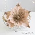 Champagne velvet Christmas magnolia flower with gold glitter and sequins, 24cm width - Champagne
