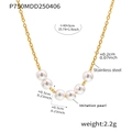 Detail showing 18K gold plated stainless steel chain with white pearls and dimensions - Six Pearl Curved Style - Gold (P750-B)