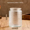 700ml Hammered glass storage jar with bamboo lid, 13.4cm height and 9.8cm diameter - Hammered Model / 700ml