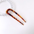Minimalist U-shaped hair stick in retro amber tortoiseshell pattern acetate - Dark Leopard Print