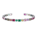 Bracciale rigido argento vintage con pietre di zircone arcobaleno e design geometrico - Zirconia Multicolore (KDP1327)