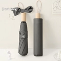 Dark grey folding sun umbrella with elegant bow handle detail and matching sleeve - Dark Gray