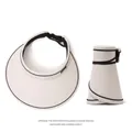 White rollable UPF50+ sun hat with black trim in unfolded and folded storage views - Candy Series Soft Brim Rollable / Beige