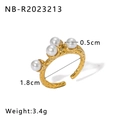 Detailed view of irregular 18K gold plated ring with pearls and size specifications - Textured Four-Pearl Open Style (NB-R2023213)