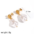 Golden spiral earrings with white baroque pearls and gold beads on a white background - Spiral Pearl Style (TE60477)