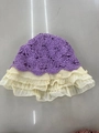 Top view of purple crochet sun hat with cream pleated chiffon ruffle brim detailing - M (56-58cm) / Purple