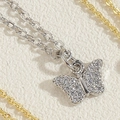 Sparkling butterfly pendant necklace with pavé zircon in silver and gold metal finishes - Full Zircon Butterfly / Platinum Color