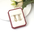 Golden tassel earrings featuring rectangular clear zircons displayed in a red jewelry box - Gold Rectangle Zircon Tassel