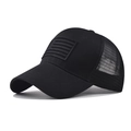 Classic black mesh baseball cap featuring an embroidered American flag and washed denim brim - Adjustable / American Flag Black With Black Embroidery